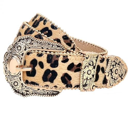 Leopard Cowgirl Belt Western Belt for Women Sparkly Rhinestone Buckle Cowboy Belts Country Belt for Jeans Pants