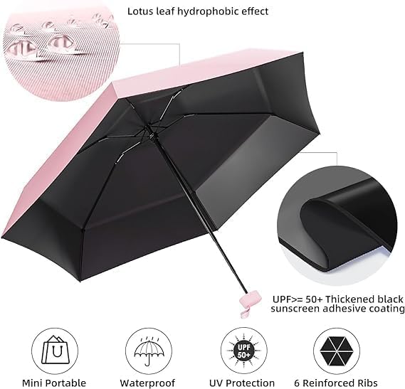 Image of SNKR ESSENTIALS HEMOVIA Mini Umbrella with Case for Men & Women (Manual Open) Compact Travelling Umbrella, Polyester & UV Protection Fabric for Summer Use in Rain & Summer- 6 Frame