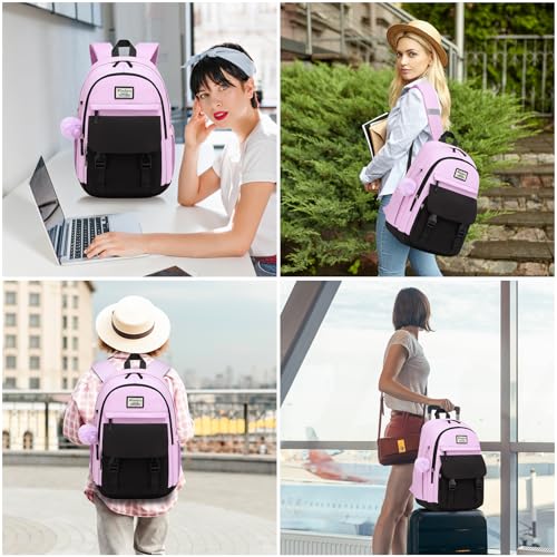 Image of WINDARS School Backpack for Teen Girls, Cute College Backpacks for Women Students Aesthetic Bookbag Large 15.6 Inch Laptop Bag Middle School Travel Back Pack (Black Purple)