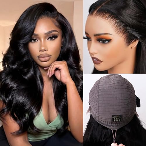 Bling Hair Wear and Go Glueless Wig Body Wave Lace Front Wigs Human Hair Drawstring Wig Pre Cut Pre Plucked Human Hair Wig Loose Body Wave 180 Density Drawstring Wig Human Hair 20 Inch for Women