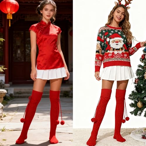 Image of YELAIVP Women's Thigh High Socks - Extra Long Cable Knit Over the Knee Socks and Leg Warmers