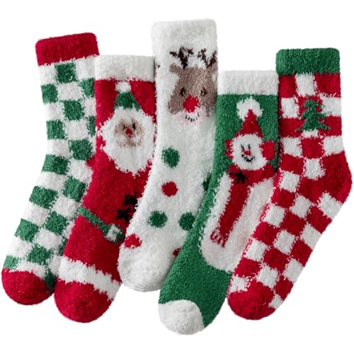 Trifabricy Fuzzy Socks - 5 Pairs Cute Chirstmas Fuzzy Socks for Women Gifts, Women's Winter Ultra Soft Warm Cozy Slipper Home Sleeping Sock for Chiristmas