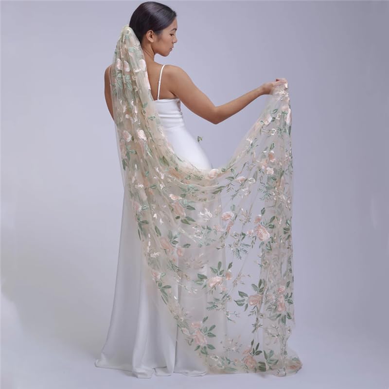 Voile mariée Voiles de mariée à Fleurs Ivoire Blanc Longs Accessoires Sauvages for mariées Jardin Vert pour s'Habiller(White,90cm)
