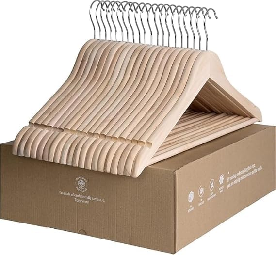 Image of HEA-vy Duty Plastic Hangers | Wooden Look, Non-Slip, Space-Saving Wardrobe Hanger for Clothes, Shirts, Suits & Coats (Pack of 5)