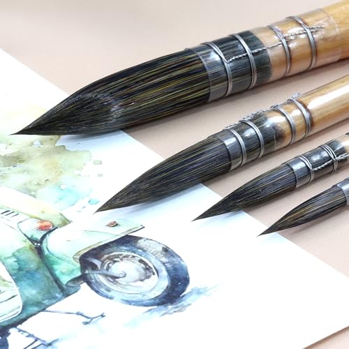 Image of Isomars Mop Brush Set of 4 - Professional Watercolor Paint Brushes with Natural Wooden Handles - Ideal for Watercolor, Acrylic, Gouache, and Ink - Artist Grade Soft Synthetic Hair (Mop Brush Set)