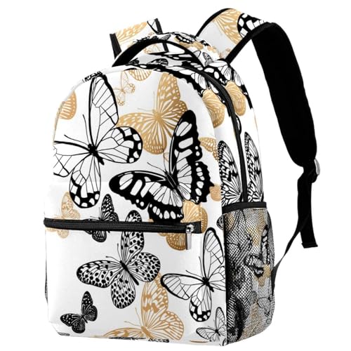 Sac à dos d'école papillons dorés et noirs 29x20x40cm pour ados et filles