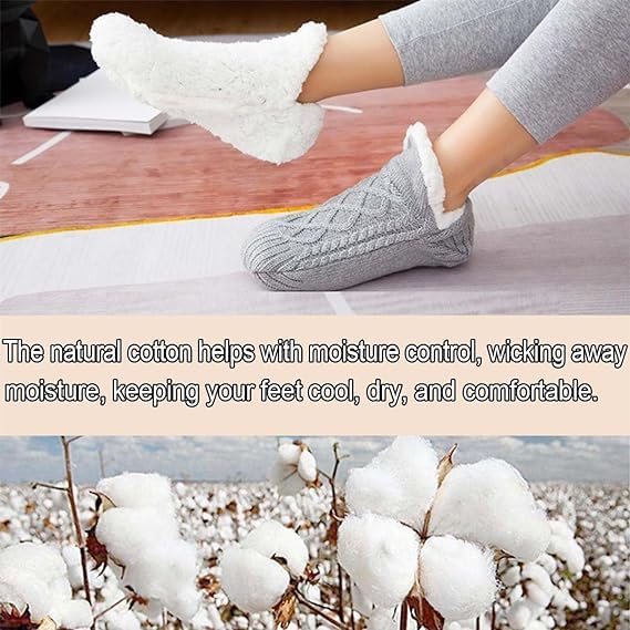 Indoor Non-Slip Thermal Socks,FleeceSox - Fleece-Lined Non-Slip Thermal Slippers Socks,V-Mouth Fluffy Slipper Socks4
