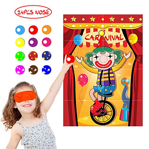 Carnival Pin The Nose On The Clown Party Game,Fun Carnival Game for Kids and Adults in Carnival Party Activities, Great Carnival Decorations and Supplies