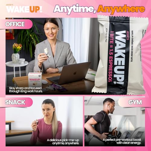 Image of WAKE UP! Caffeinated Vanilla Creme Energy Bites - 175mg Caffeine Per Bar (1.5 Espressos) - Coffee Alternative for Focus, Energy & Gym - Vegetarian, Gluten-Free, Kosher 3 Pack (24 Bites)