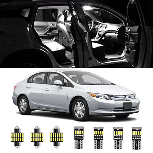 AWALITED 7pcs White Interior LED Lights Kit for 2006-2015 Honda Civic Sedan Coupe Hatchback Super Bright LED Map Dome Cargo Replacement Light Bulbs