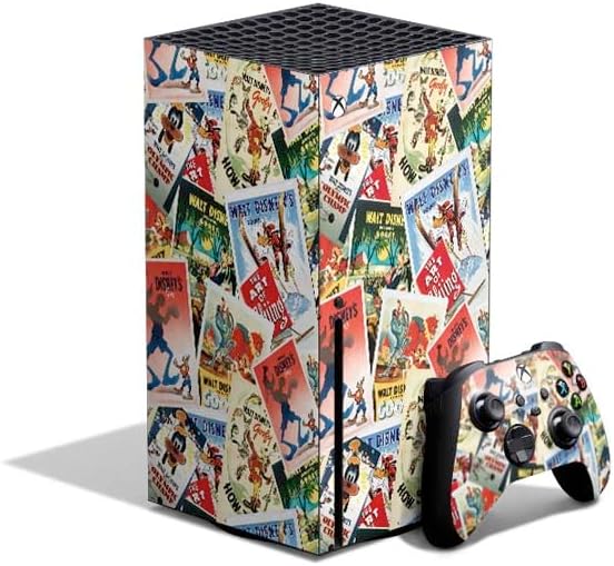 Skinit Decal Gaming Skin Compatible with Xbox Series X Bundle - Officially Licensed Disney Friends Retro Goofy Stamps Art Design