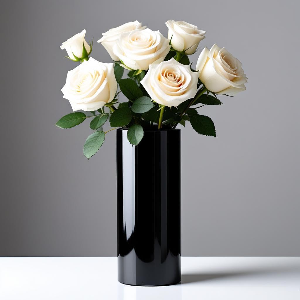 CYS Excel Black Glass Cylinder Vase (H:12" D:4") | Multiple Size Choices Glass Flower Vase Centerpieces | Wedding Table Arrangements