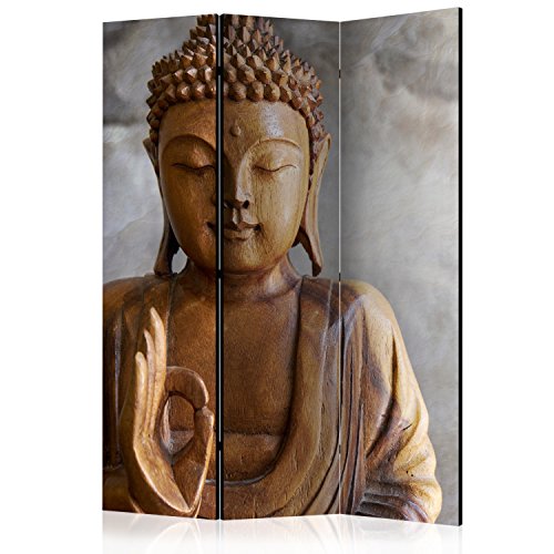 murando - Paravent intérieur à Deux côtés 135x172 cm - Séparateur de pièce en Bois Naturel avec Toile imprimée Pliable - Bouddha Brun Bouddhisme Bois orienter...