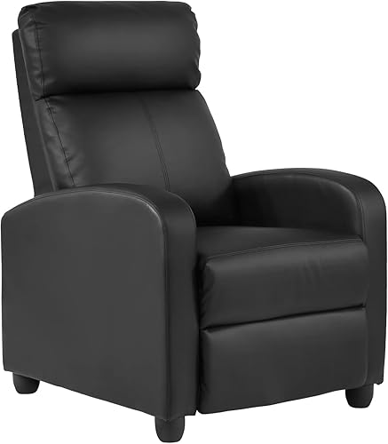 Dopinmin Sillón reclinable de piel sintética, asiento de cine en casa con soporte lumbar, relleno de esponja de alta densidad, sillón reclinable