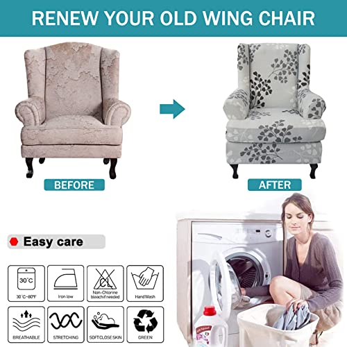 Wing Chair Slipcovers 2 Pieces Stretch Spandex Wingback Chair Covers Sofa Slipcover Printing Wingback Armchair Slipcovers Furniture Protector Couch Soft With Elastic Bottom For Wingback Chairs,11 #TOP5