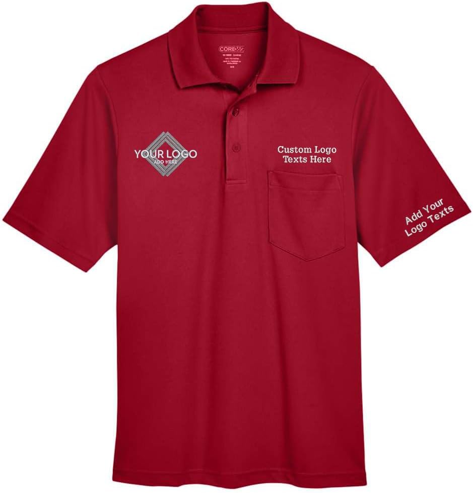 INK STITCH Men Core365 Custom Embroidery Logo Texts Performance Pique Pocket Polo Shirts