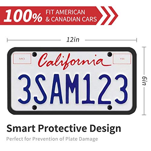 Aujen Silicone License Plate Frame,2 PCS License Plate Frames, 100% Street Legal for US Standard Cars, Rattle-Proof and Easy Installation License Plate Holder (Black)…