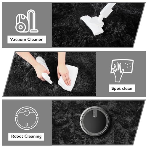 9x12 Fluffy Area Rugs for Living Room,Large Fuzzy Shag Area Rug for Bedroom,Black Soft Non-Shedding Indoor Plush Carpet for Kids Bedroom Nursery Home Decor