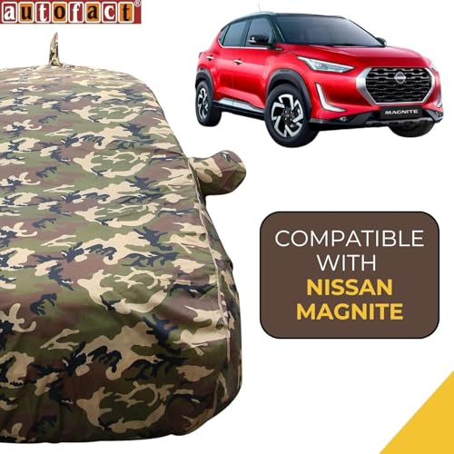 Image of Autofact 100% Waterproof Car Body Cover Compatible with Nissan Magnite (2020 to 2023), with Mirror and Antenna Pockets,4x4 American Matty, Long Lasting Material, Camouflage Army Look.