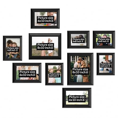 Image of Wooden Collage Photo Frame Set of 10 for Wall Decor | Multi Size Family Picture Frames Gallery Wall Set | Wooden Photo Frames for Living Room, Bedroom, Hallway & Home Decoration (Wood Brown)