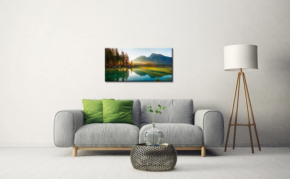 Beautiful Lake Mountain Range Sunrise Sunset Landscape Canvas Wall Art ...