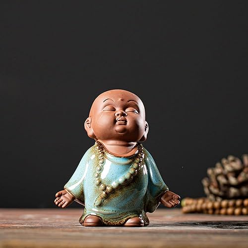 Miniatura 3 de Estatua de monje de Buda roja, figura de cerámica para bebé, té de monje zen, figura de mascota, estatua de meditación de 3.7 pulgadas para
