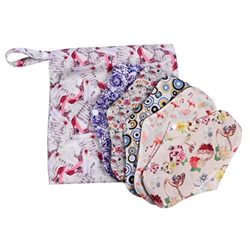 LRXIYODE 5 Piezas toalla higiénica de carbón de bambú protegeslips lavables período reutilizable mujer almohadilla menstrual con forro adhesivo toallas sanitarias lavables Color Aleatorio