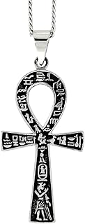 Large Ancient Egyptian Ankh Cross with Hieroglyphs Pendant Necklace, Personalised, Solid 925 Silver, Free Engraving Service, Man, Woman, Kid, Children, Friend, Father, Mum, Birthday - KimnKim D16-2
