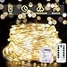 INDIGOOO 65.6ft LED Copper String 200-Light Warm White Remote Control,3AA Batteries Included, Waterproof Decorative Lights Bedroom, Garden, Wedding, Gate, Parties.