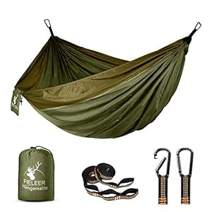 Fieleer Ultraleicht Reise Camping Hängematte Outdoor Hammock | Mit Premium Karabinern&2,5cm Breiten Schwerlastgurten mit 6 Schlingen | 275x140cm, 300kg Traglast, Fallschirm Nylon | Für Draußen Drinnen