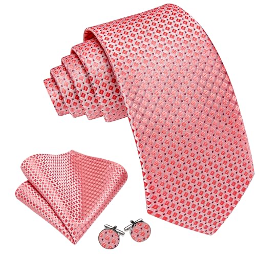 Image of YOHOWA Men Plaid /Striped Ties Set Silk Business Wedding Formal Fashion Necktie and Pocket Square Cufflinks Set
