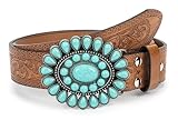 Western-Leather-Belts-Women Vintage Waist-Belts with Hollow Out Flower Buckle
