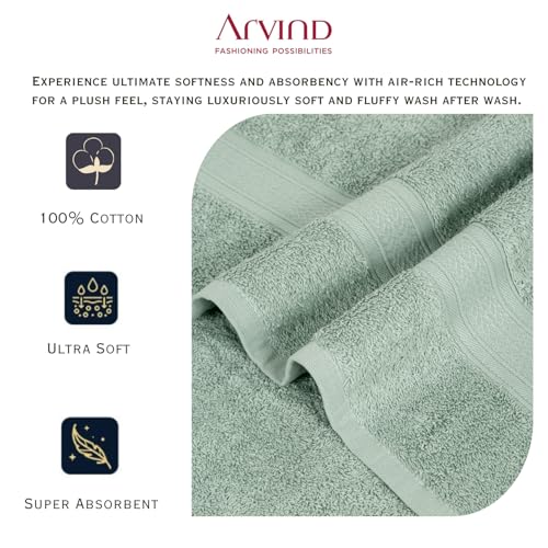 Image of Arvind 100% Cotton Towels for Bath | Towels for Bath Large Size | 500 GSM Bath Towel - Soft & Absorbent | 4 Piece Bath Towel for Men /Women | Urban Comfort | 70 cm x 140 cm - Aqua Green