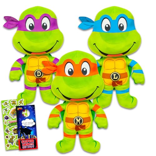 Teenage Mutant Ninja Turtles Plush Toy Set - 3 Pack Bundle with TMNT Stuffed Toy Set Featuring Donatello, Leonardo, Michelangelo Plus Stickers | TMNT Dolls Plush