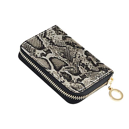 OTVEE Snake Skin Animal Pattern RFID Credit Card Wallet, Microfiber Leather Zipper Card Case Holder for Women