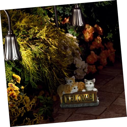 Lampe solaire extérieure chat orange en résine compacte