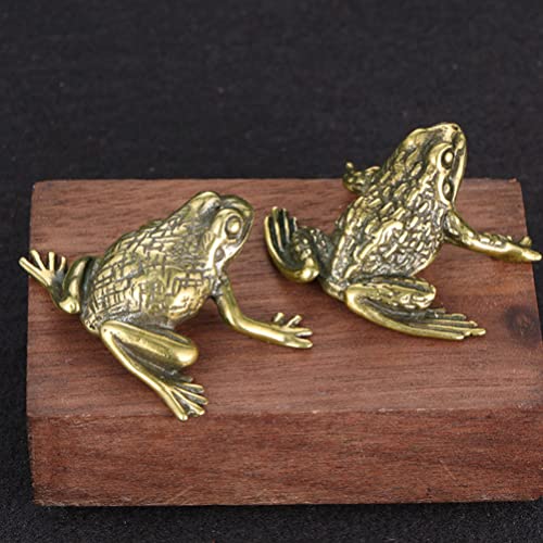 Milisten Wealth Toad 2Pcs Antique Brass Frogs Statue Fengshui Toad Animal Figurine Chinese Collectibles For Wealth Lucky Prosperity Protection Sculpture Gift Lucky Money Frog #TOP4