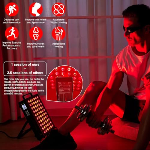 Image of Bequest Red Light Therapy Panel for Face and Body, Quad Wave 660nm 850nm 630nm 940nm Near Infrared Light Therapy Panel Portable Dual Chip LED Device for Body Pain Relief Skin Health Sleep.