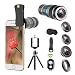 Phone Camera Lens Kit,5 in 1 Cell Phone Lens with Tripod & Shutter Remote,Star Filter Lens+12x Telephoto Lens+0.65x Wide Angle & Macro+Fisheye,Clip-On Lenses for iPhone,Smartphones/Tablet