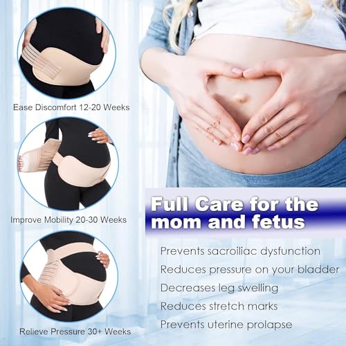 Image of Evissa Maternity Belt Pregnancy Support, 4 In 1 Breathable Pregnancy Belly Support Band for Abdomen Pelvic Waist and Back Pain, Adjustable Belly Brace for Pre and Postpartum Band