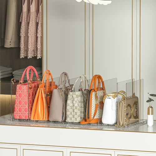 TOPSKINOY Purse Organizer for Closet - 2 Pack Acrylic Clear Shelf Dividers, Adjustable Bag Handbag Book Storage Organizer for Bedroom Office, Square