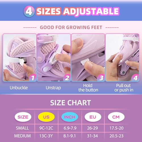 Locavun Inliner Kinder 4 Größen Verstellbare Inline Skates für Mädchen Größe 26-29 29-34 30-35...