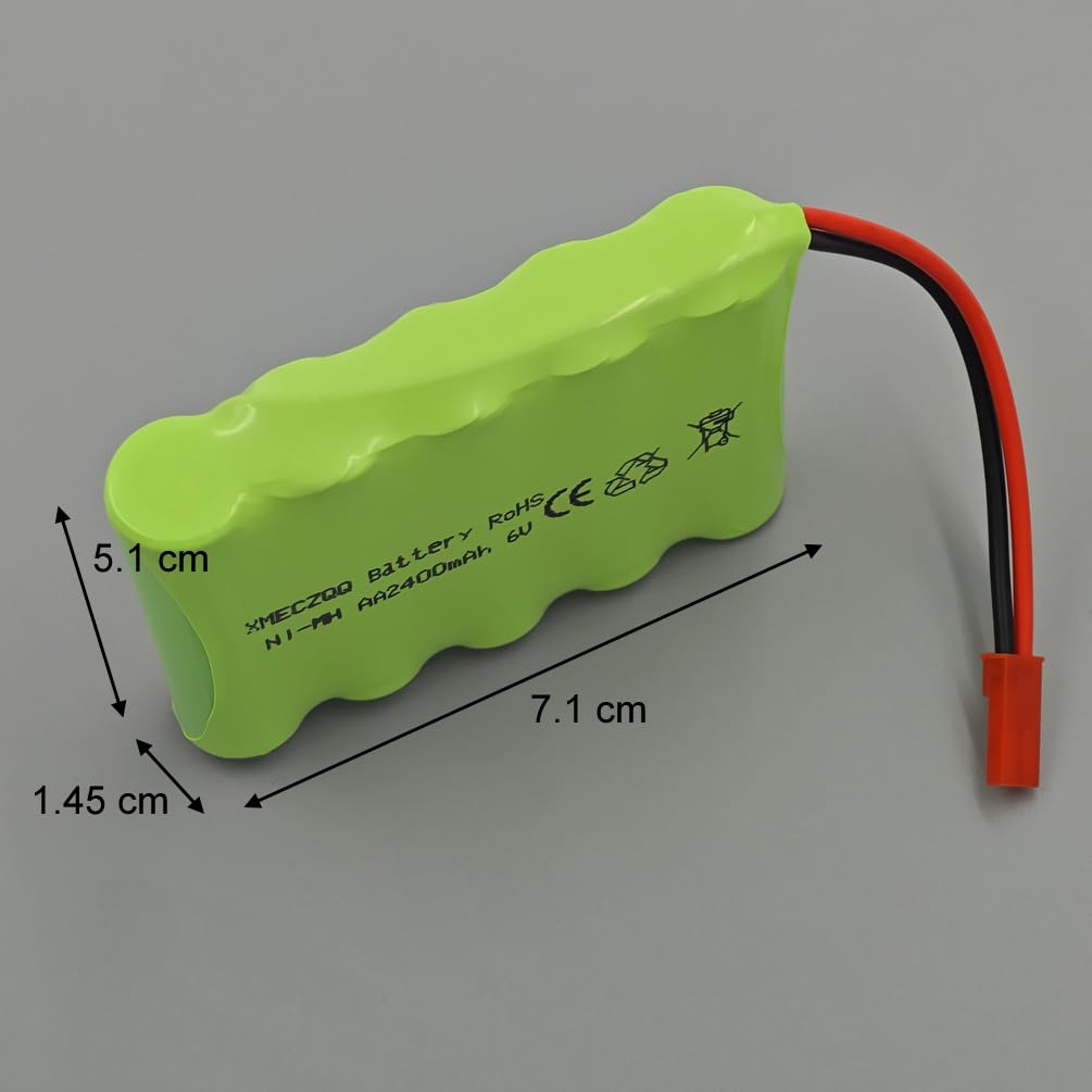 Batteria NiMH da 6 V, 2400 mAh, 2 batterie di riserva RC con spina JST, adatta per giocattoli telecomandati come auto telecomandate, veicoli di ingegneria telecomandati, telecomando