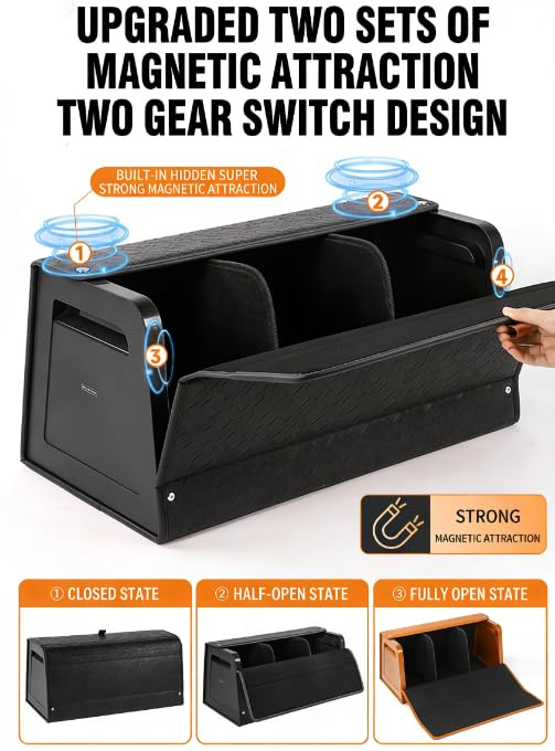 Organizador de maletero, caja con tapa, espacio de almacenamiento para el coche, plegable, tapa magnética, impermeable, apto para turismos, SUV y camiones, negro