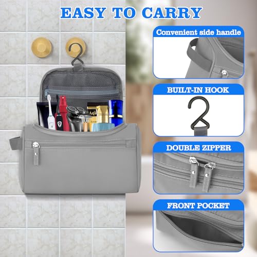 Image of Hanging Travel Toiletry Bag, Dopp Kit Shaving Wash Bag for Men, Cosmetic Makeup Organizer for Women, Grey, Hanging Travel Toiletry Bag,