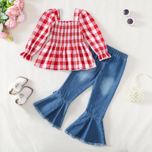Image of Kucnuzki Toddler Kids Girl Clothes Long Sleeve Shirt Tops Baggy Jeans Cute Pants Set Baby Girl Outfit 2 Piece Clothing
