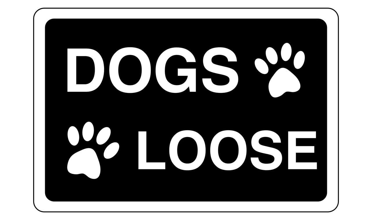 Safety First Display Ltd Black Dogs Loose Sign - High Tack Self-Adhesive Sticker (300Mm X 200Mm) Viewing Distance Within 7M.