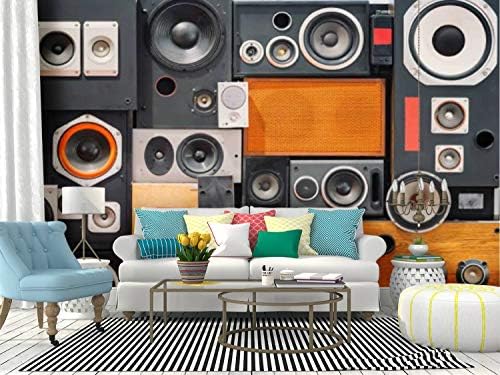 Wall Mural Wall of Retro Vintage Style Music Sound Speakers Peel and Stick Wallpaper Self Adhesive Wallpaper Large Wall Sticker Removable Vinyl Film Roll Shelf Paper Home Decor