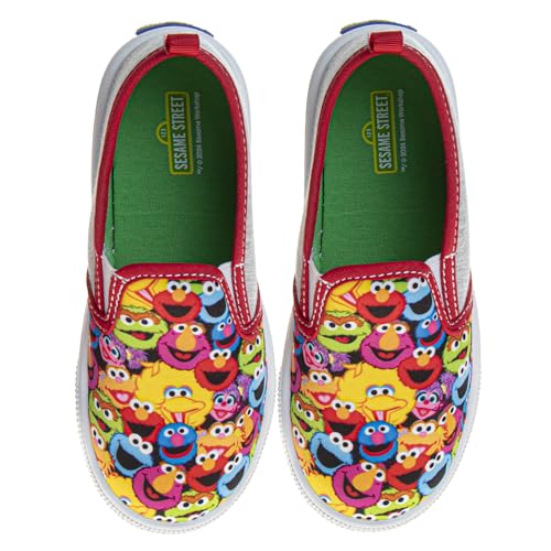 Sesame Street Shoes Elmo Big Bird Cookie Monster Grover Oscar Telly Zoe Abby - Kids Girl Boy Canva Low Top Sneaker Slip On - Multi Color (Size 6 Toddler)