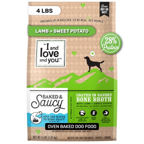 Image of I AND LOVE AND YOU Baked and Saucy Dry Dog Food - Lamb + Sweet Potato - Prebiotic + Probiotic, Real Meat, Grain Free, No Fillers, 4lb Bag